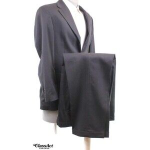 Haggar Black Label Men's 2 piece Suit 3 Btn Black Checked 42R Pleated 38" W